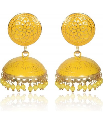 Handmade Traditional Brass Metal Premium Quality Jhumki/Jhumka Earrings for Women & Girls Yellow $13.50 Earrings