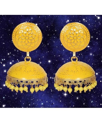 Handmade Traditional Brass Metal Premium Quality Jhumki/Jhumka Earrings for Women & Girls Yellow $13.50 Earrings