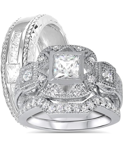 His Hers TRIO Wedding Rings 3 PCS Sterling Silver CZ Wedding Set for Women Men Him Her Her 07 - His 10 $52.65 Sets