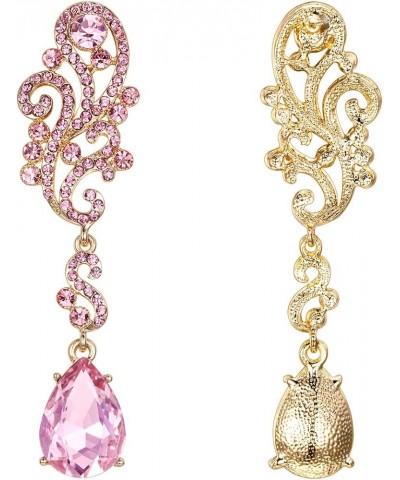 Women's Wedding Bridal Crystal Floral Scroll Chandelier Dangle Earrings Pink Gold-Tone $9.85 Earrings