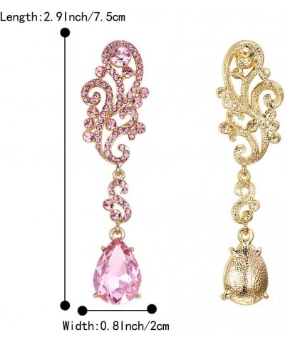 Women's Wedding Bridal Crystal Floral Scroll Chandelier Dangle Earrings Pink Gold-Tone $9.85 Earrings