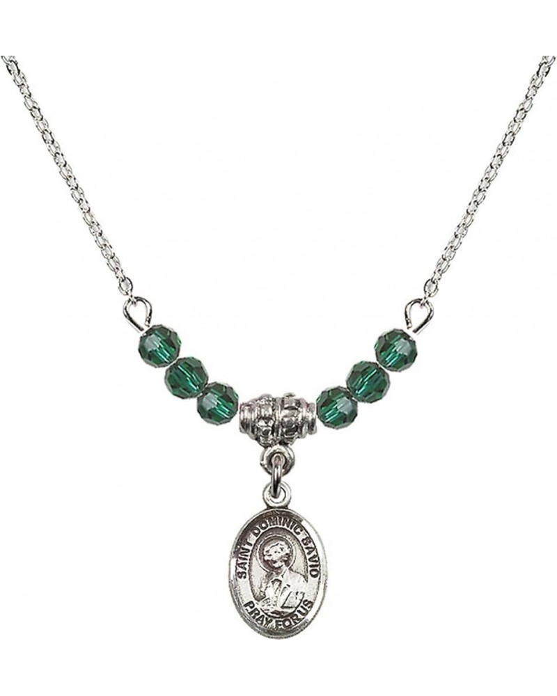 May Birth Month Bead Necklace with Catholic Patron Saint Petite Charm, 18 Inch Saint Dominic Savio $32.51 Necklaces