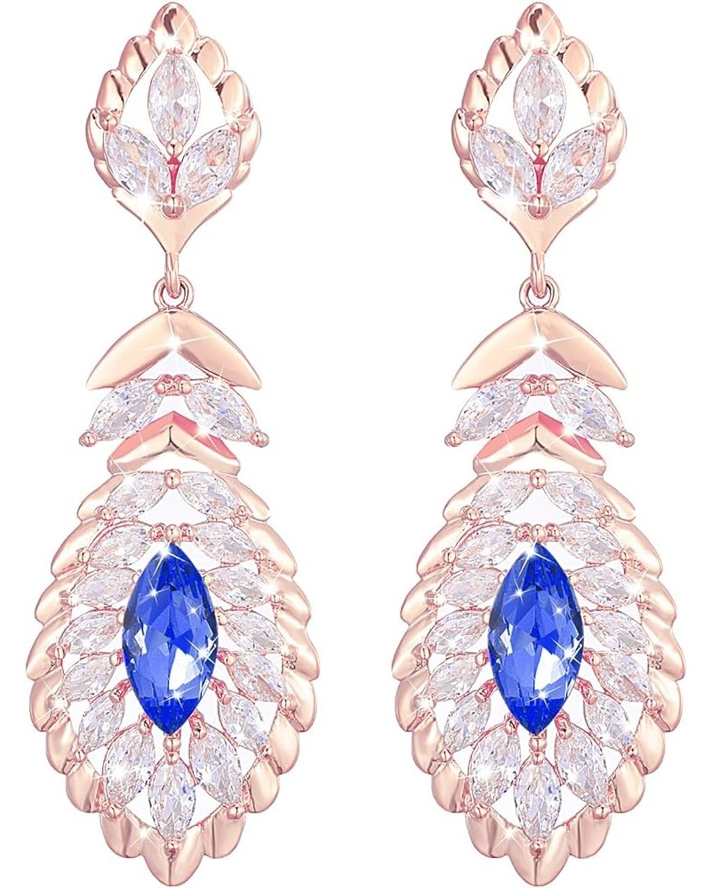 10 * 5MM Oval Austrian Crystal Dangle Earrings for Women Glod Plated Costume Jewelry Sept-Sapphire-Rose Gold $11.26 Earrings