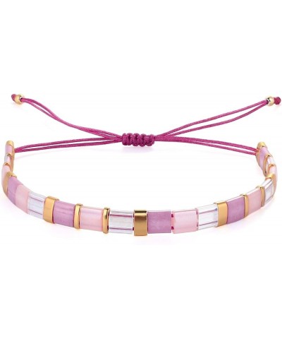 Colorful Tila Beaded Bracelets Women Strand Friendship Bracelet Handmade New Link Cuff Bracelets Pink 01D $10.59 Bracelets