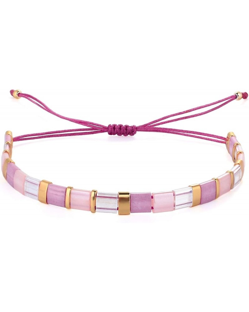 Colorful Tila Beaded Bracelets Women Strand Friendship Bracelet Handmade New Link Cuff Bracelets Pink 01D $10.59 Bracelets