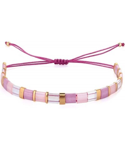 Colorful Tila Beaded Bracelets Women Strand Friendship Bracelet Handmade New Link Cuff Bracelets Pink 01D $10.59 Bracelets