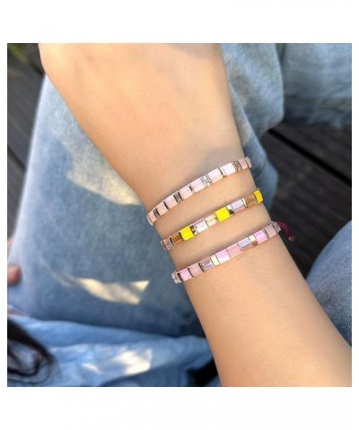 Colorful Tila Beaded Bracelets Women Strand Friendship Bracelet Handmade New Link Cuff Bracelets Pink 01D $10.59 Bracelets