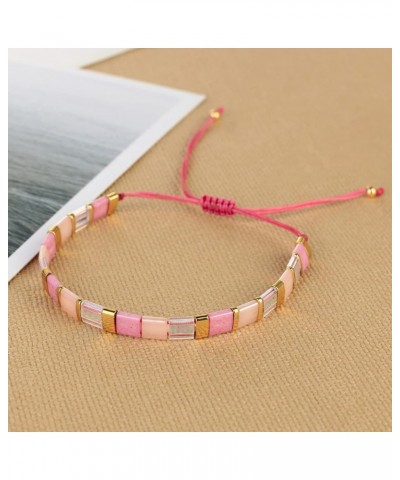 Colorful Tila Beaded Bracelets Women Strand Friendship Bracelet Handmade New Link Cuff Bracelets Pink 01D $10.59 Bracelets