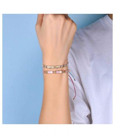 Colorful Tila Beaded Bracelets Women Strand Friendship Bracelet Handmade New Link Cuff Bracelets Pink 01D $10.59 Bracelets