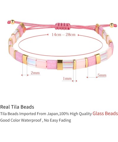 Colorful Tila Beaded Bracelets Women Strand Friendship Bracelet Handmade New Link Cuff Bracelets Pink 01D $10.59 Bracelets