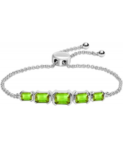 925 Sterling Silver Sliding Bolo Bracelet for Women 10 Inches, Created Multi Gemstone Birthstone Bracelets for Teen Peridot $...