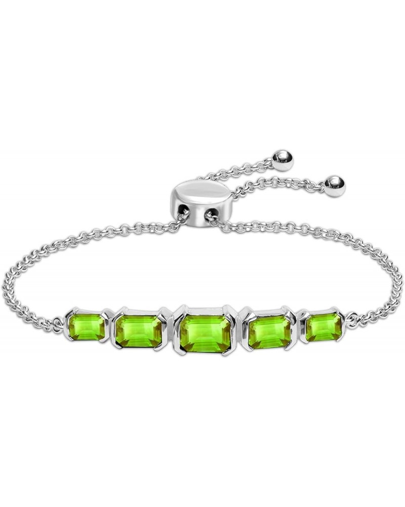 925 Sterling Silver Sliding Bolo Bracelet for Women 10 Inches, Created Multi Gemstone Birthstone Bracelets for Teen Peridot $...