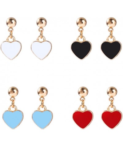 4 Pairs Minimalism Love Heart Dangle Drop Earrings Set Elegant Lightweight Enamel Heart Drop Earrings for Women Valentine's D...