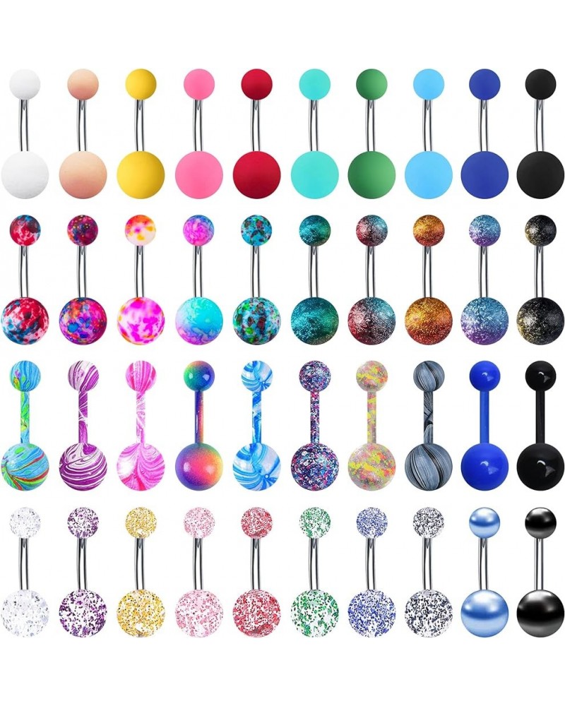 24-50Pcs 14G Stainless Steel Belly Button Rings for Women Girls CZ Screw Navel Bars Body Piercing Jewelry H: 40pcs style 3 $9...