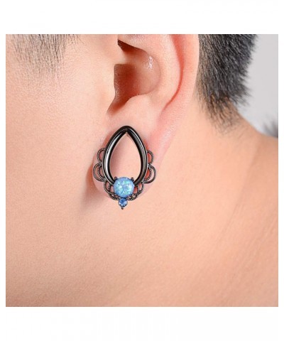 1 Pair Surgical Steel Ear Gauges Tear Drop Ear Tunnels and Plugs Fake Opal Earrings Stretcher. Black 1/2"(12mm) $9.71 Others