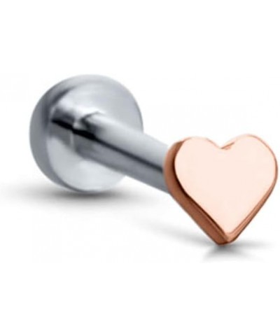 Titanium Labret Monroe Ear Cartilage Threadless Push Pin Nose Stud Heart Choose Your Color, Size & Gauge Rose-Tone-20G-3/8" P...