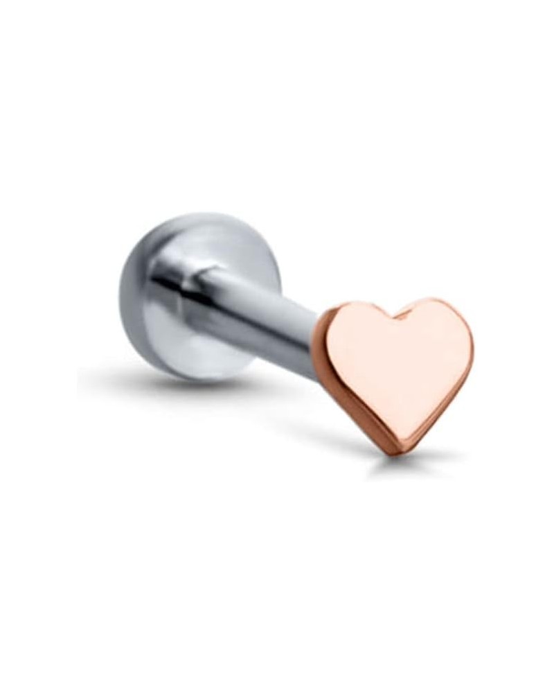 Titanium Labret Monroe Ear Cartilage Threadless Push Pin Nose Stud Heart Choose Your Color, Size & Gauge Rose-Tone-20G-3/8" P...