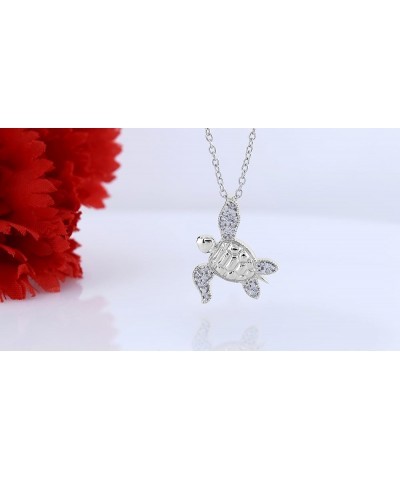 0.12 Carat (ctw) Round White Diamond Sea Turtle Pendant with 18 inch Chain for Women (Color I-J, Clarity I1-I3) in Gold 10k: ...