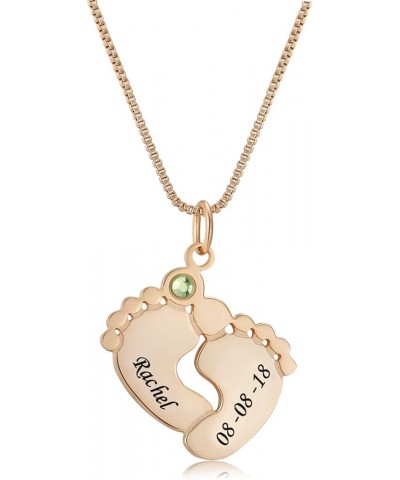 Personalized Engraved Baby Feet Name Necklace with Custom Birthstone Jewelry Gift for Mom Rose Gold Plating Copper $10.39 Nec...