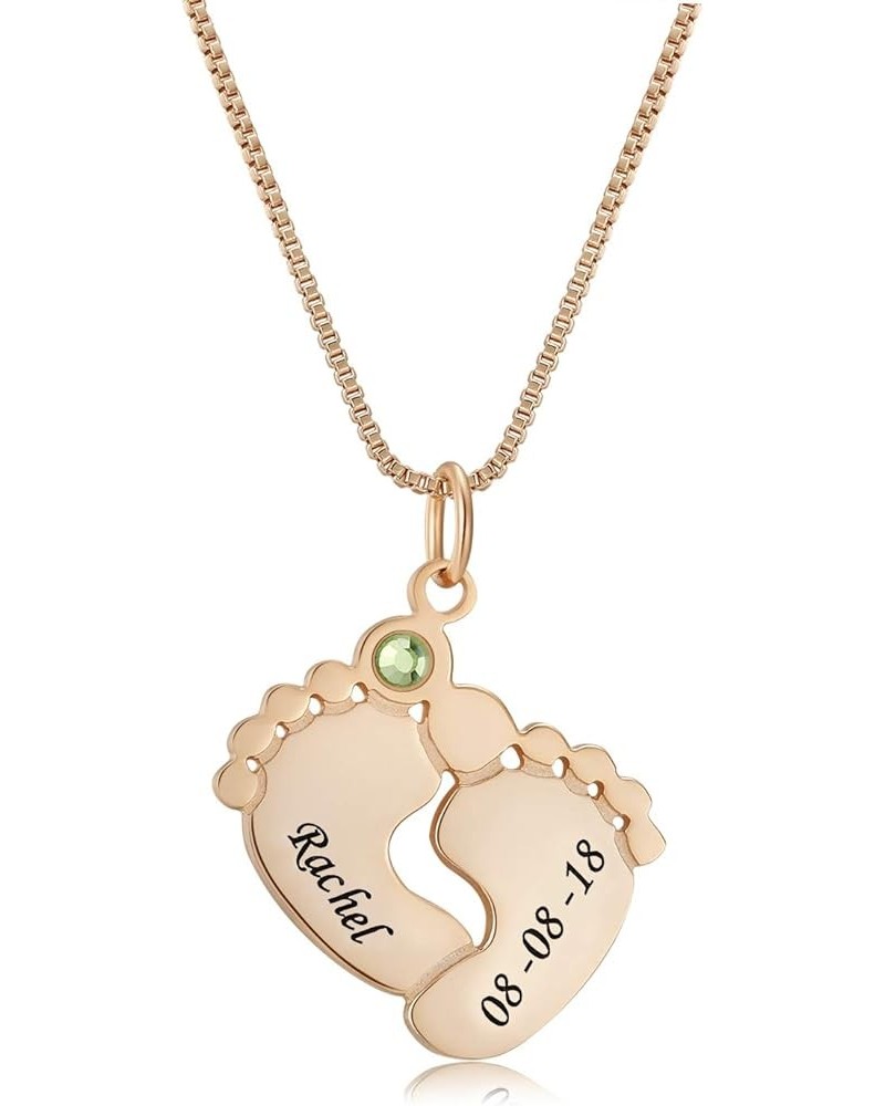 Personalized Engraved Baby Feet Name Necklace with Custom Birthstone Jewelry Gift for Mom Rose Gold Plating Copper $10.39 Nec...