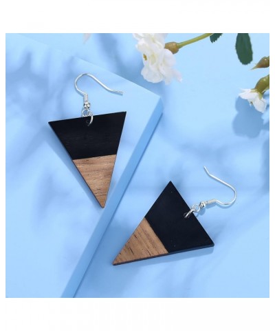 Wood Earring, Wooden Earrings for Women, Boho Earrings Women Dangling Statement Earrings with Gifts Packing E - Black Triangl...