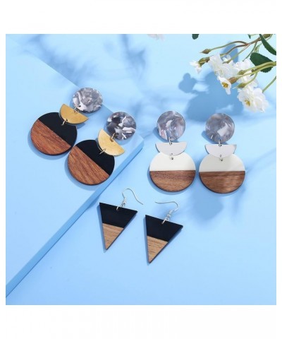 Wood Earring, Wooden Earrings for Women, Boho Earrings Women Dangling Statement Earrings with Gifts Packing E - Black Triangl...