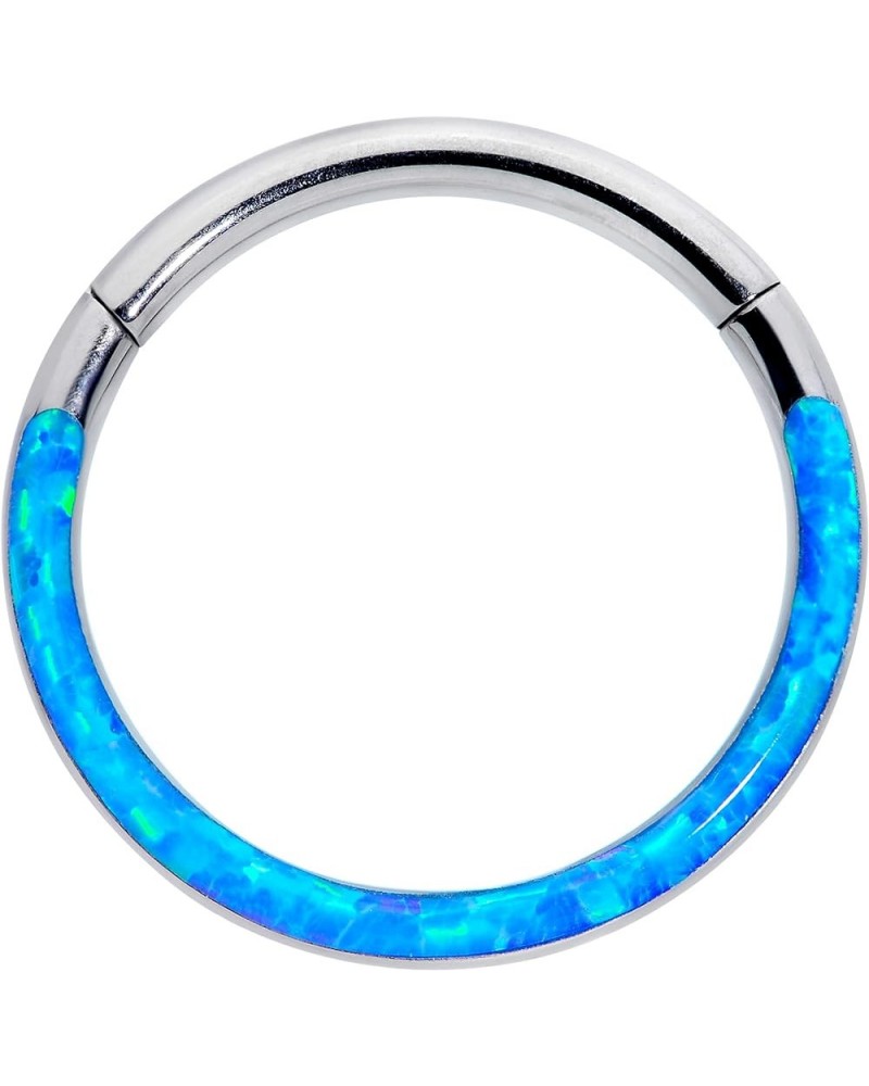 Womens 16G Titanium Hinged Segment Ring Seamless Cartilage Nipple Synth Opal Nose Hoop 3/8" Blue $25.37 Body Jewelry