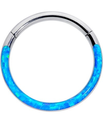 Womens 16G Titanium Hinged Segment Ring Seamless Cartilage Nipple Synth Opal Nose Hoop 3/8" Blue $25.37 Body Jewelry