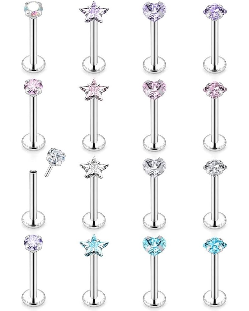 20G 18G 16G Threadless Tragus Earrings Surgical Steel Medusa Piercing Jewelry Star/Square/Round/Heart Shaped Crystal Labret S...