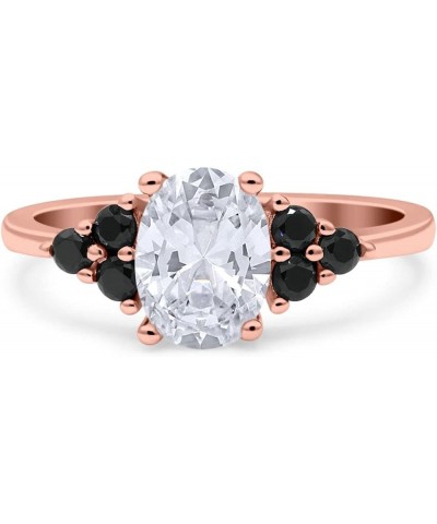 Art Deco Oval Wedding Engagement Bridal Ring Black Round Simulated Cubic Zirconia 925 Sterling Silver Rose Tone, Simulated Cu...