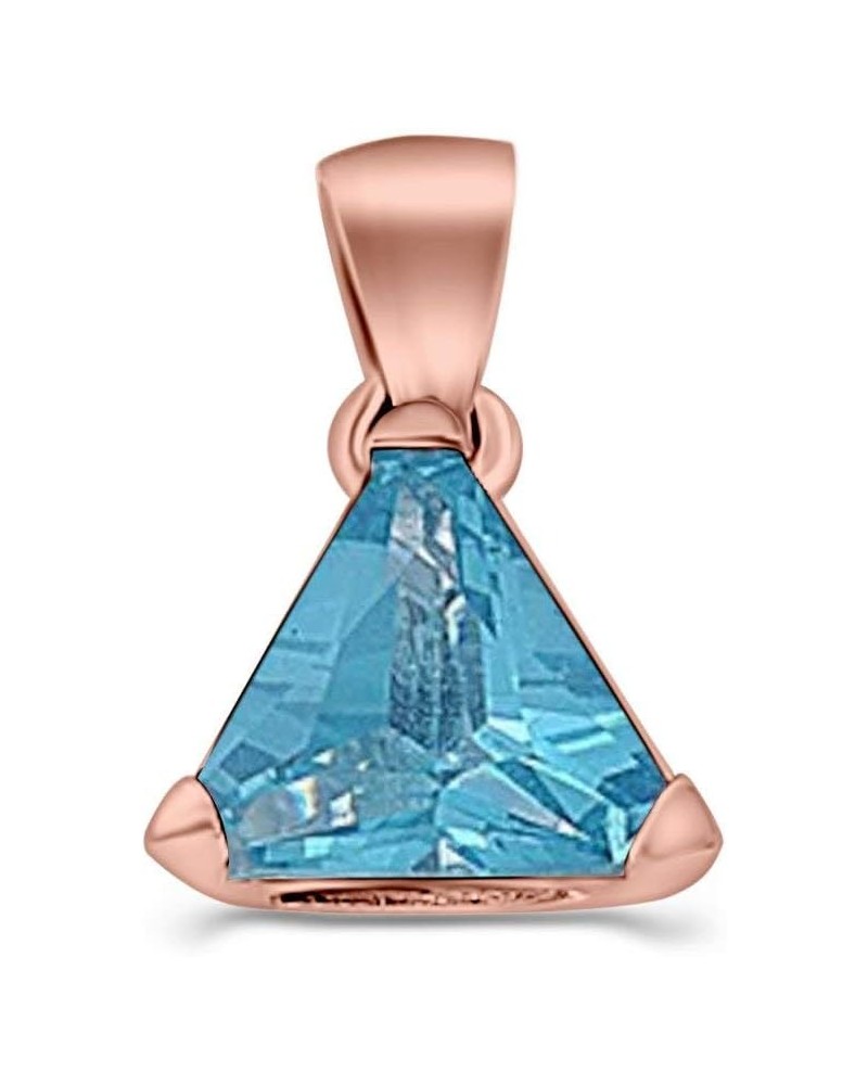 Triangle Cut Charm Pendant Simulated Cubic Zirconia 925 Sterling Silver (11mm) Rose Tone, Simulated Aquamarine CZ $9.68 Pendants