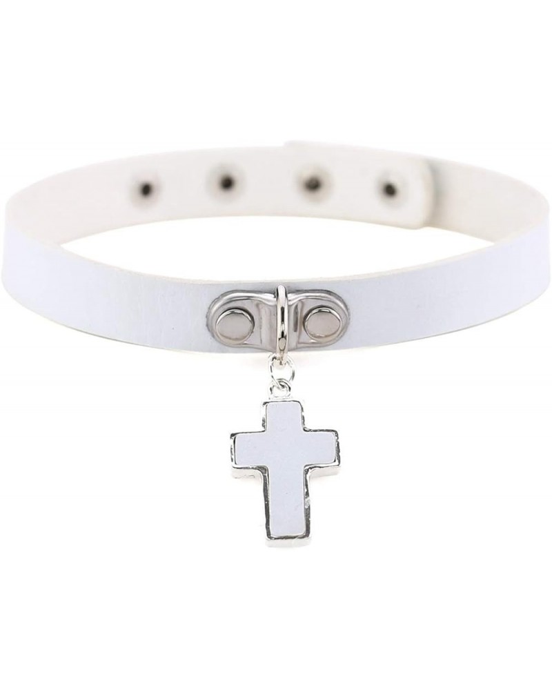 Punk PU Leather Crucifix Choker Necklace Neck Strap Rock Nightclub Gothic Necklace Neck Accessories Adjustable Buckle White $...