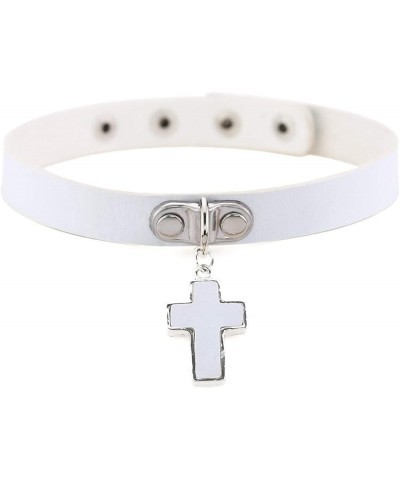 Punk PU Leather Crucifix Choker Necklace Neck Strap Rock Nightclub Gothic Necklace Neck Accessories Adjustable Buckle White $...