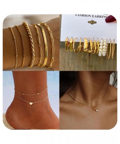 Gold Chain Jewelry Set for Women Girls Necklaces Bracelets Earrings Anklets Fashion Jewelry Pack 3 alloy $8.69 Jewelry Sets