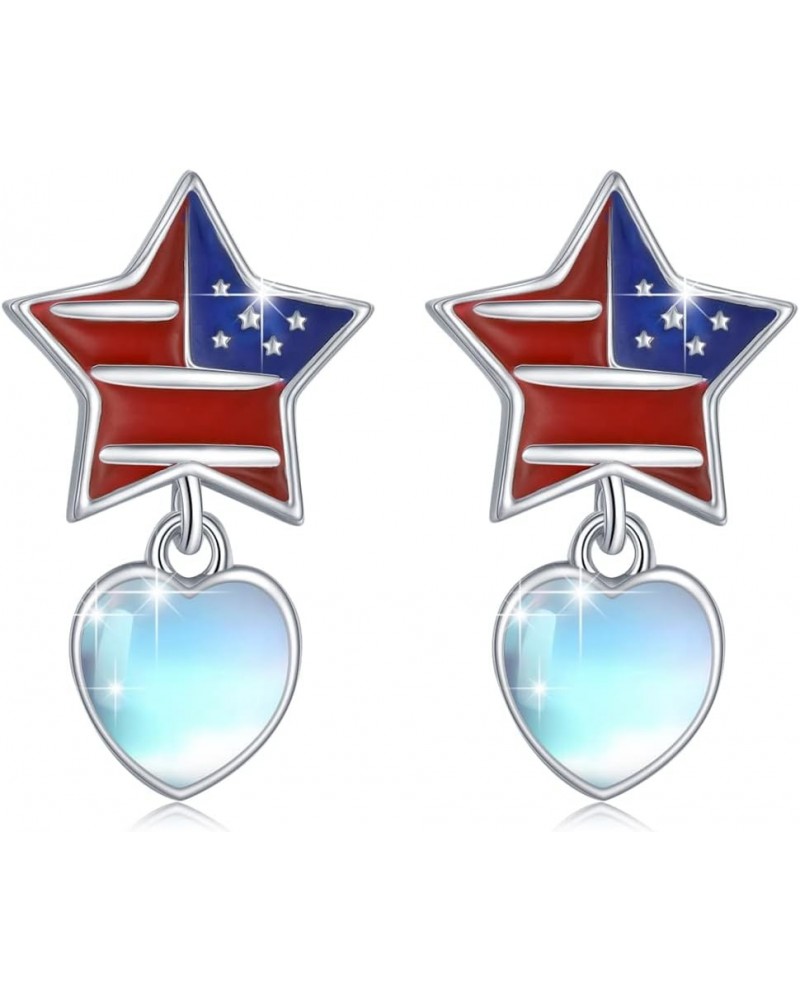 925 Sterling Silver Patriotic Jewelry American Flag Earrings Flag Cross Earrings Patriotic Hoop Earrings Studs Earrings for I...