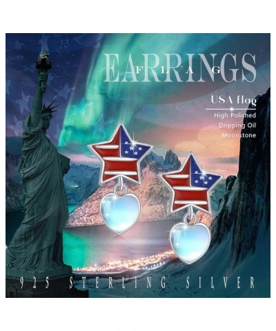 925 Sterling Silver Patriotic Jewelry American Flag Earrings Flag Cross Earrings Patriotic Hoop Earrings Studs Earrings for I...