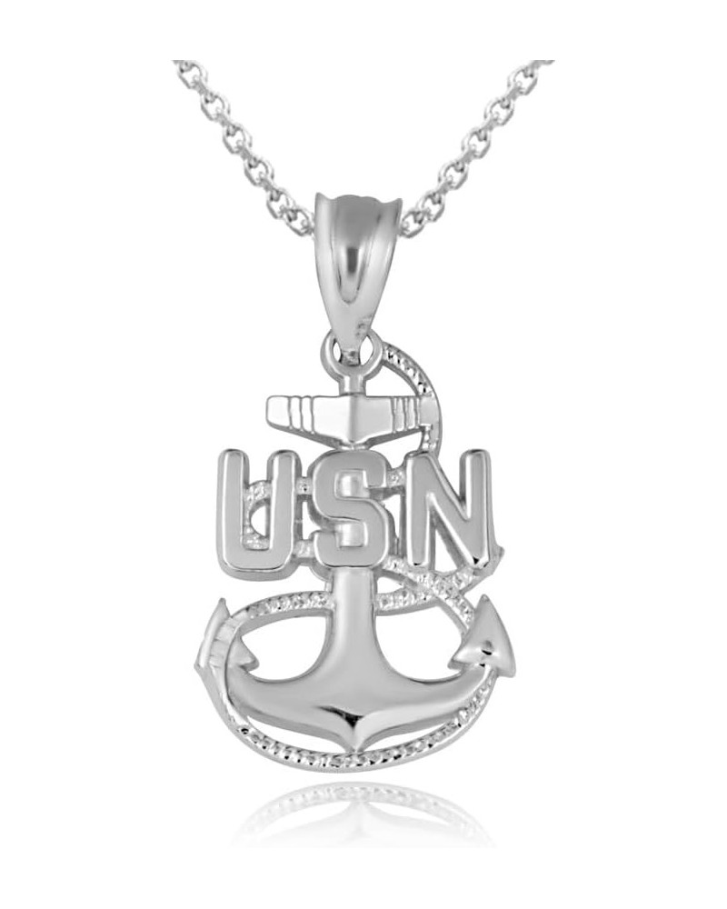 United States Navy Officially Licensed Chief Petty Officer Anchor Emblem Fine Pendant Necklace Real Solid .925 Sterling Silve...