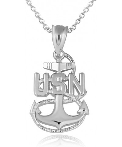 United States Navy Officially Licensed Chief Petty Officer Anchor Emblem Fine Pendant Necklace Real Solid .925 Sterling Silve...