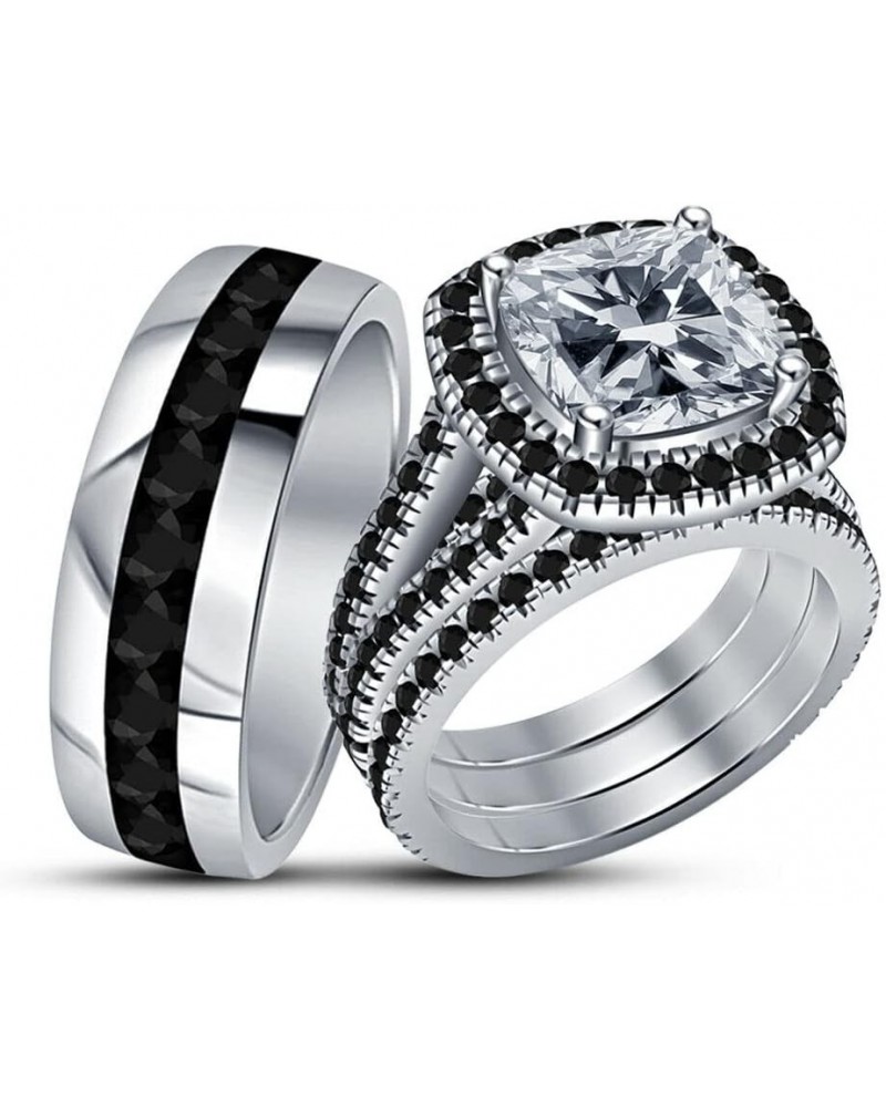 Ritika Created Round Cut White & Black Diamond 925 Sterling Silver 14K White Gold Over Diamond Wedding Trio Ring Set for Him ...