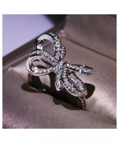 Fashion Women's Full Diamond Bow Ring Engagement Ring Jewelry Gifts Skinny Rings for Women (Silver, 9) Silver 7 $9.88 Rings