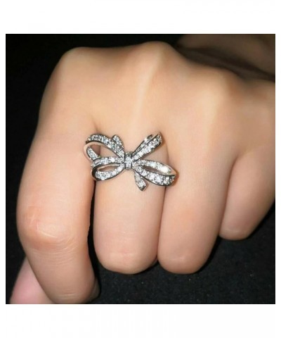 Fashion Women's Full Diamond Bow Ring Engagement Ring Jewelry Gifts Skinny Rings for Women (Silver, 9) Silver 7 $9.88 Rings