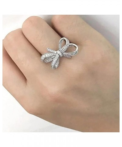 Fashion Women's Full Diamond Bow Ring Engagement Ring Jewelry Gifts Skinny Rings for Women (Silver, 9) Silver 7 $9.88 Rings