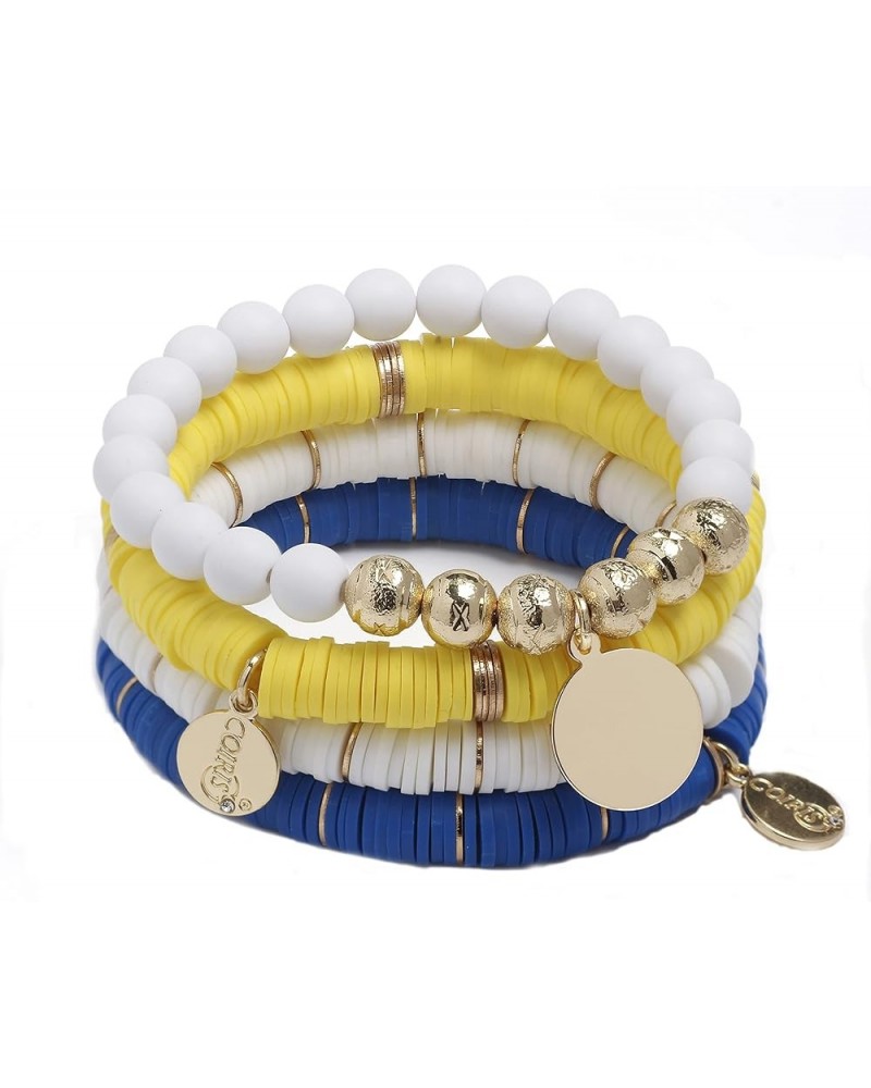 Heishi Bracelet Set Colorful Surfer Stretech Bracelet with Tassel Pendant Bracelet for Women Summer Beach BR1206-Yellow Blue ...