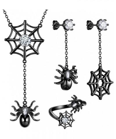 Halloween Spider Necklaces/Spider Web Dangle Earrings/Rings/Bracelets Silver/Black Gun Plated Tarantula Jewelry Set for Women...