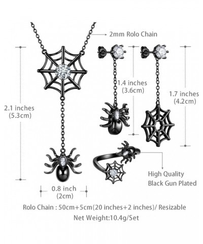 Halloween Spider Necklaces/Spider Web Dangle Earrings/Rings/Bracelets Silver/Black Gun Plated Tarantula Jewelry Set for Women...