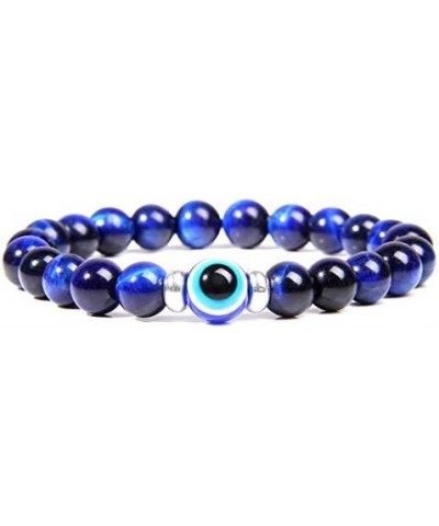 Turkish Lucky Evil Eye Bracelets For Women Men 8MM 6MM Natural Stone Beads Bracelet Handmade Blue Demon Eye Jewelry 23cm Blue...