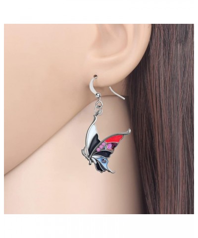 Enamel Alloy Rhinestone Butterfly Earrings Dangle Fashion Insect Jewelry For Women Girls Charm Gift Grey $9.59 Earrings