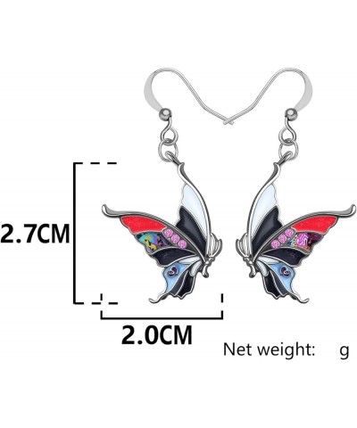 Enamel Alloy Rhinestone Butterfly Earrings Dangle Fashion Insect Jewelry For Women Girls Charm Gift Grey $9.59 Earrings