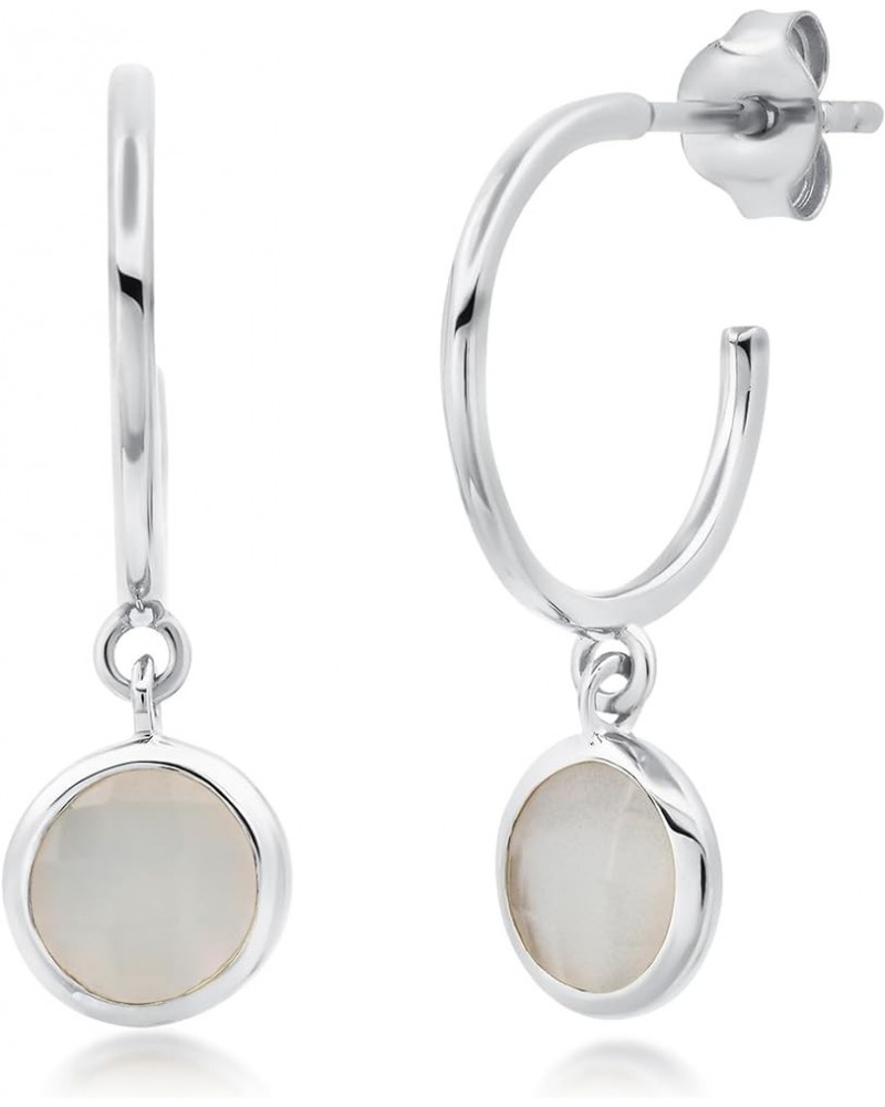 Round Gemstone Drop Open Hoop Dangle Birthstone Earrings for Women | Real 14k Gold Plated & 925 Sterling Silver Earrings | Hy...