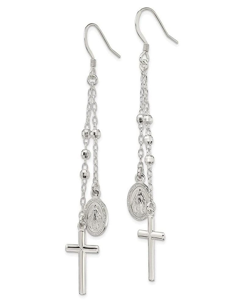 925 Sterling Silver Our Lady of Miraculous Medal Blessed Virgin Mary Latin Cross Beaded Multi Strand Drop Dangle Earrings $46...